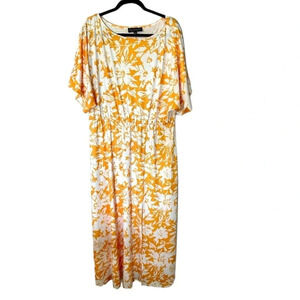 Eloquii Women's Short Dolman Sleeve Yellow & White Floral Maxi Dress Size 16 GUC